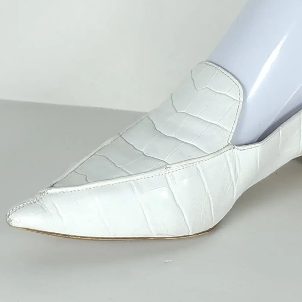 Jeffrey Campbell Viona Women's US 7 Ivory Croc Embossed Leather Wood Heel Shoes